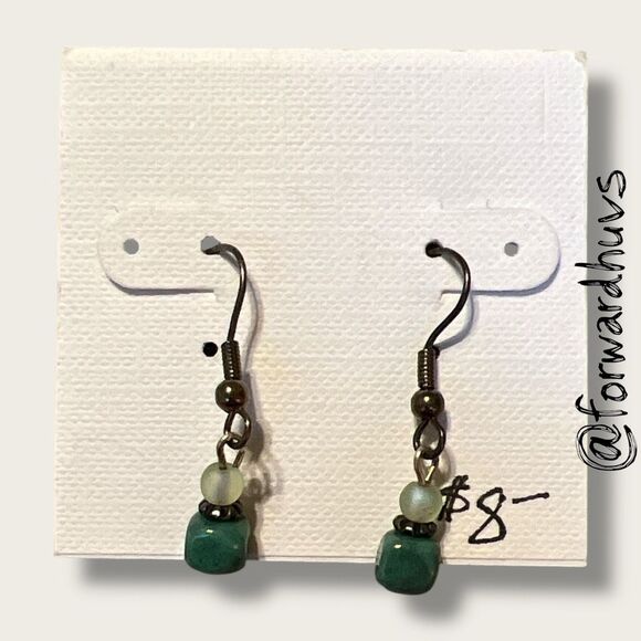 Bundle Sale 3 for $15 | Hand Crafted Green Beaded Dangle Earrings - Picture 3 of 6